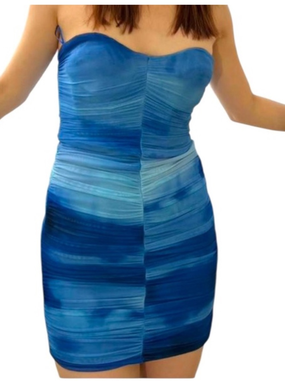 Zara ruched blue ombré strapless mini dress NWT SZ M